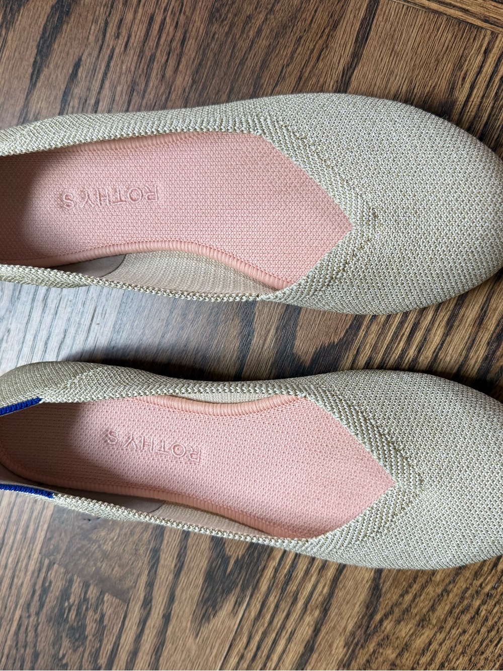 Rothy's Women's Gold Knit Slip-On Flats with Pink Insole